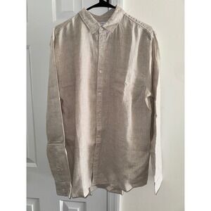 Cotton On Linen‎ Button Down Shirt Oatmeal Long Sleeve Casual Size S